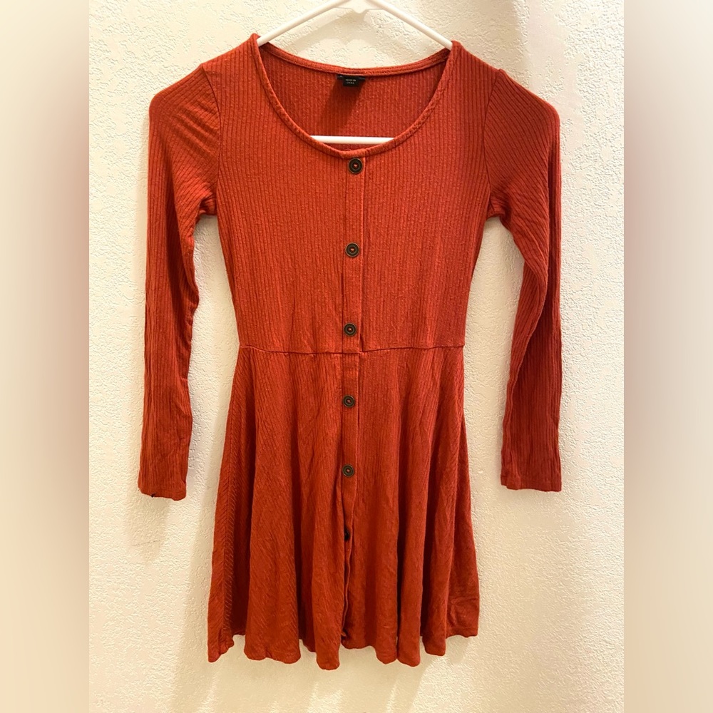 Long Sleeve Buttoned Orange Dress